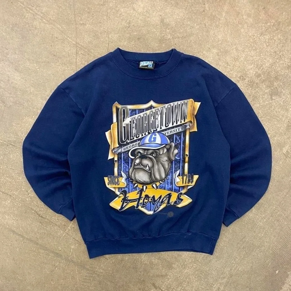 Vintage Georgetown Hoyas Mascot Tony Dorsett 90s College Crewneck Sweatshirt XL